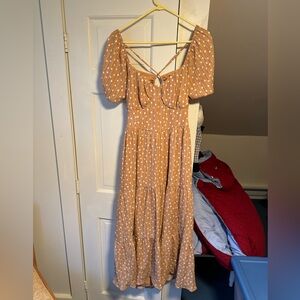 American Eagle women’s tan and white  polka dot dress - L could fit XL too